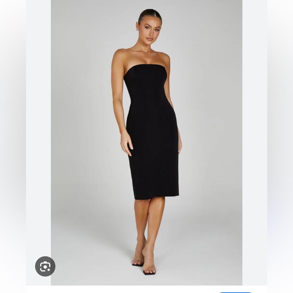 Meshki Strapless Black Midi Dress